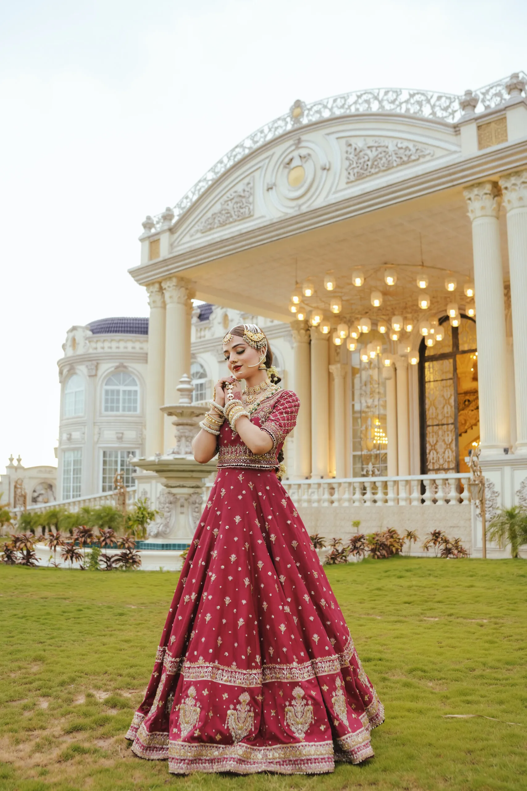 Moshaz Haute Bridal Collection on grand mansion terrace
